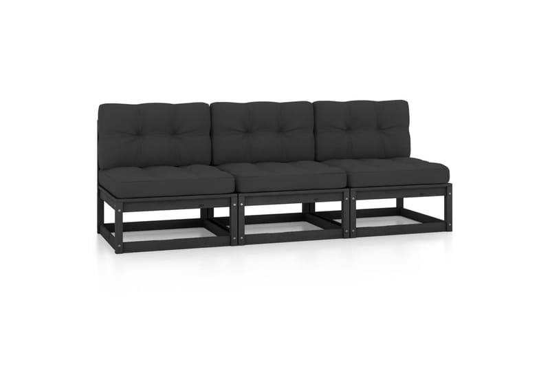 3-personers sofa med hynder massivt fyrretræ - Sort - Havemøbler - Loungemøbler - Loungesofaer