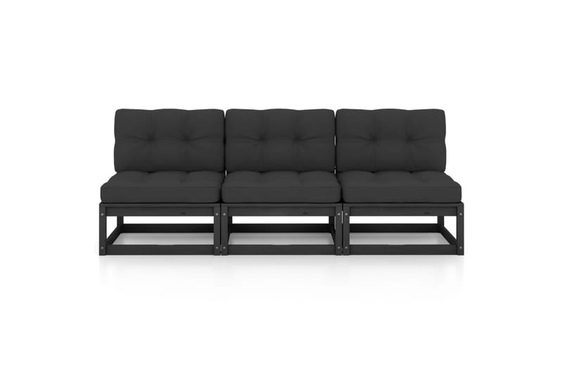 3-personers sofa med hynder massivt fyrretræ - Sort - Loungesofaer - Havesofaer & bænke