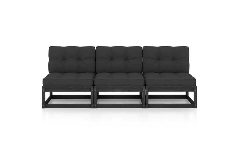 3-personers sofa med hynder massivt fyrretræ - Sort - Havemøbler - Loungemøbler - Loungesofaer