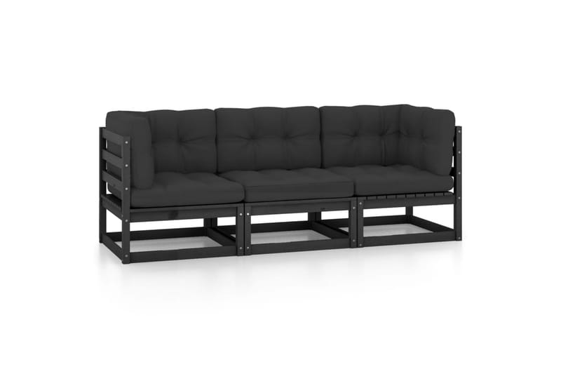 3-personers havesofa med hynder massivt fyrretræ - Sort - Havemøbler - Loungemøbler - Loungesofaer