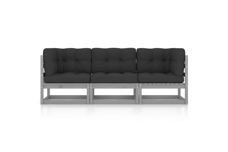 3-personers havesofa med hynder massivt fyrretræ - Grå - Havemøbler - Loungemøbler - Loungesofaer