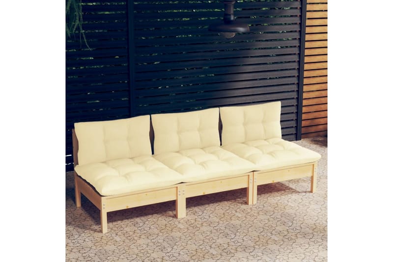 3-personers havesofa med cremefarvede hynder massivt fyrretr - Creme - Havemøbler - Loungemøbler - Loungesofaer