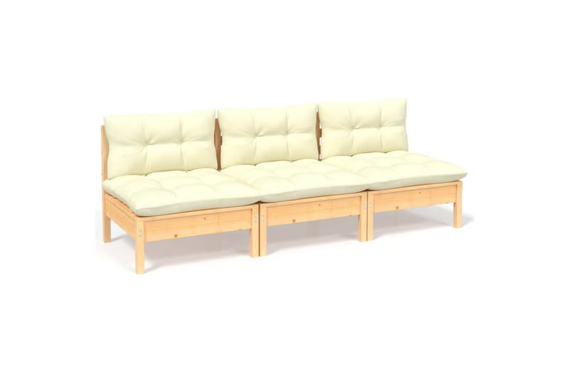 3-personers havesofa med cremefarvede hynder massivt fyrretr - Creme - Havemøbler - Loungemøbler - Loungesofaer