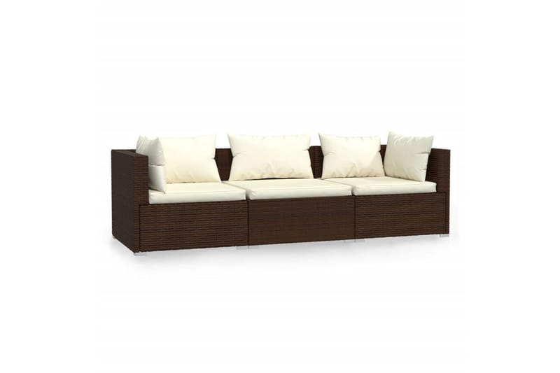 3-personers sofa med hynder polyrattan brun - Brun - Havemøbler - Loungemøbler - Loungesofaer