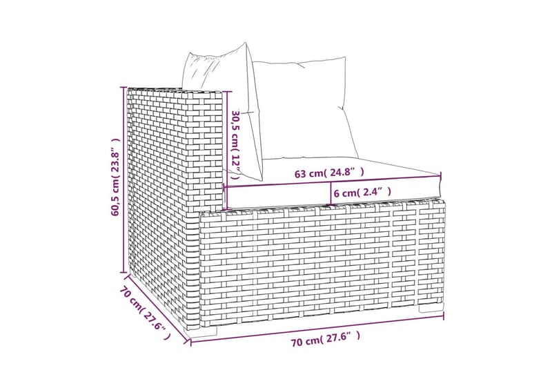 3-personers sofa med hynder polyrattan brun - Brun - Havemøbler - Loungemøbler - Loungesofaer