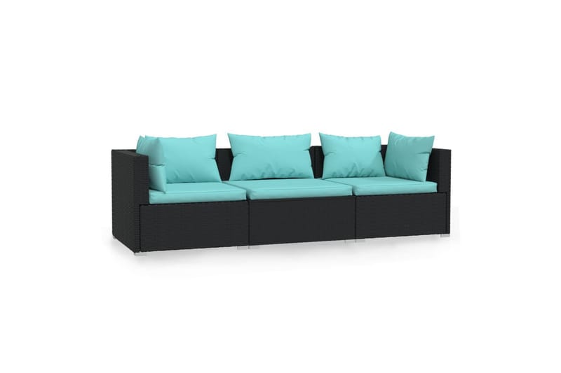 3-personers sofa med hynder polyrattan sort - Sort - Havesofaer & bænke - Loungesofaer