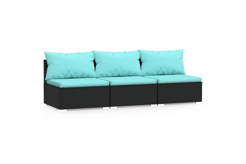 3-personers sofa med hynder polyrattan sort - Sort - Loungesofaer - Havesofaer & bænke