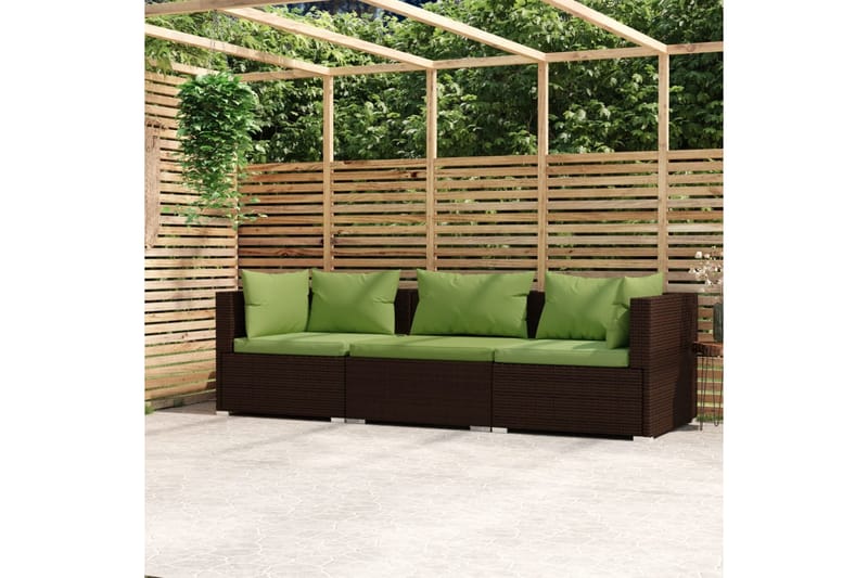 3-personers sofa med hynder polyrattan brun - Brun - Havemøbler - Loungemøbler - Loungesofaer