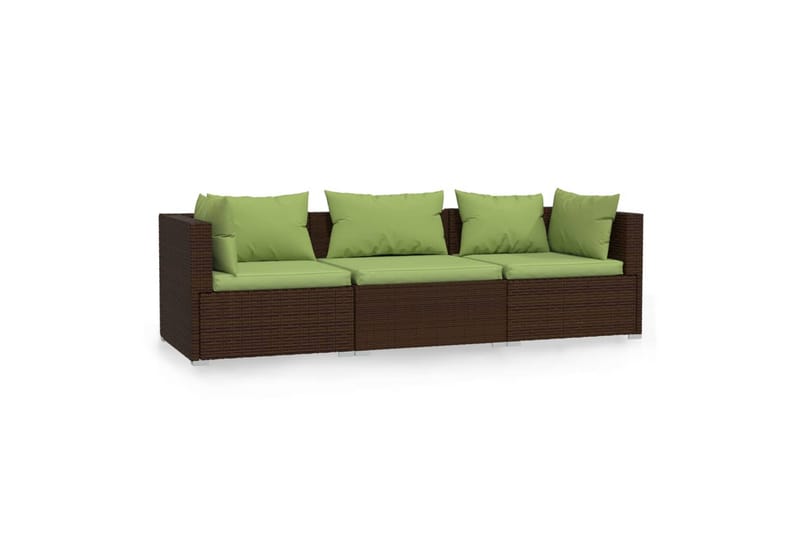 3-personers sofa med hynder polyrattan brun - Brun - Havemøbler - Loungemøbler - Loungesofaer