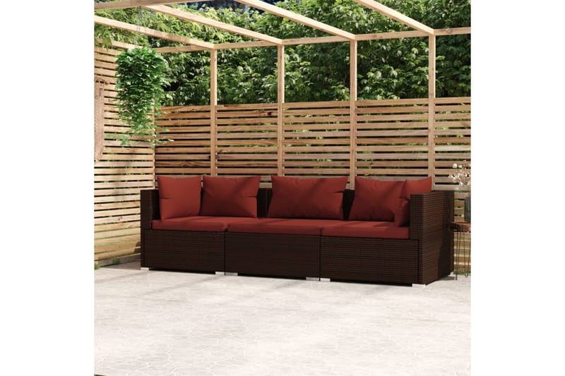 3-personers sofa med hynder polyrattan brun - Brun - Loungesofaer - Havesofaer & bænke