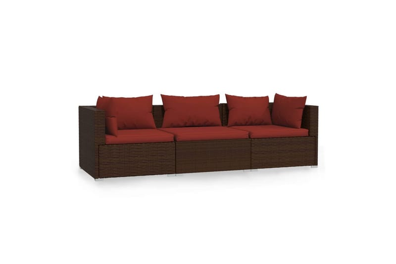 3-personers sofa med hynder polyrattan brun - Brun - Havesofaer & bænke - Loungesofaer
