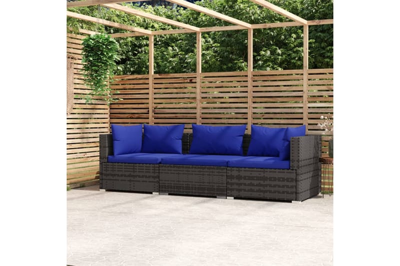 3-personers sofa med hynder polyrattan grå - Grå - Havemøbler - Loungemøbler - Loungesofaer