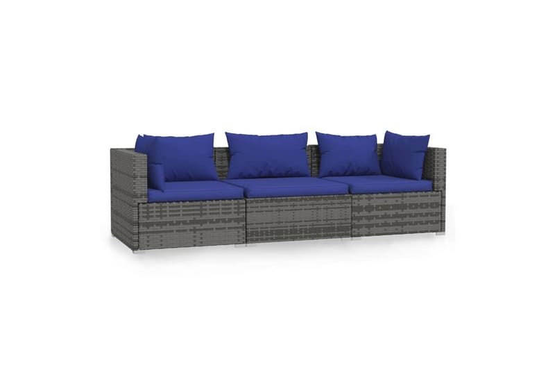 3-personers sofa med hynder polyrattan grå - Grå - Havemøbler - Loungemøbler - Loungesofaer