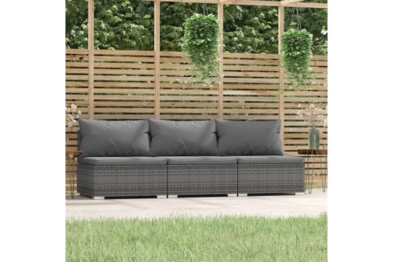 3-personers sofa med hynder polyrattan grå - Grå - Havemøbler - Loungemøbler - Loungesofaer