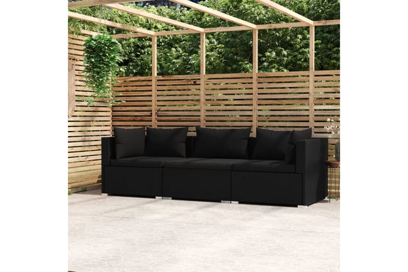 3-personers sofa med hynder polyrattan sort - Sort - Loungesofaer - Havesofaer & bænke