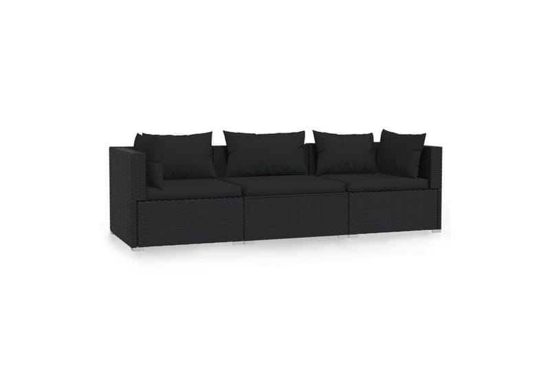 3-personers sofa med hynder polyrattan sort - Sort - Havemøbler - Loungemøbler - Loungesofaer