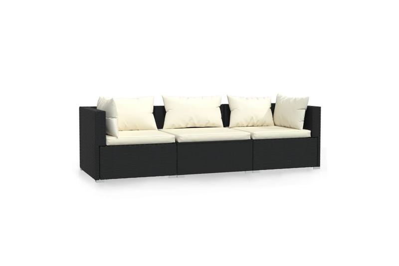 3-personers sofa med hynder polyrattan sort - Sort - Havemøbler - Loungemøbler - Loungesofaer