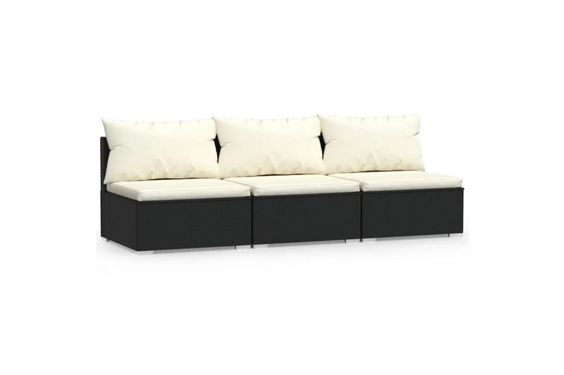 3-personers sofa med hynder polyrattan sort - Sort - Havemøbler - Loungemøbler - Loungesofaer