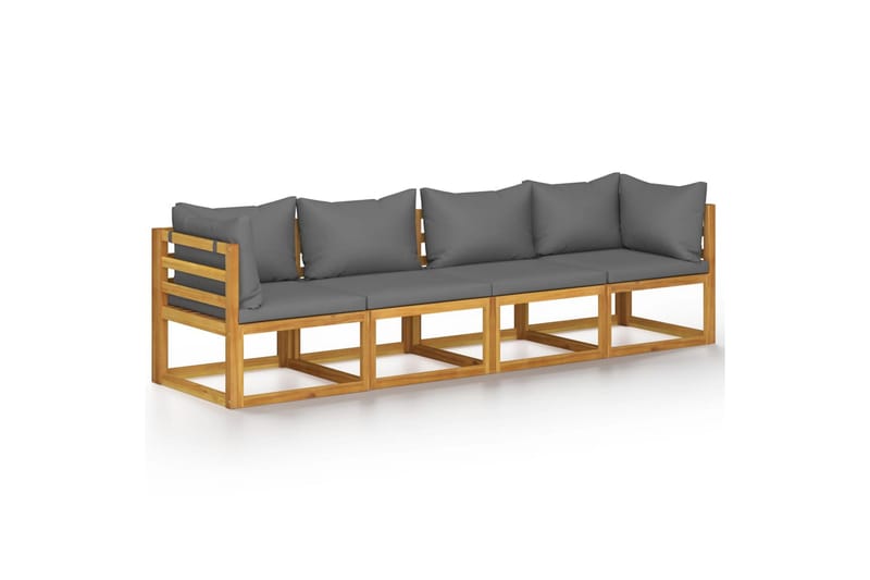 4-personers havesofa med hynde massivt akacietræ - Grå - Havemøbler - Loungemøbler - Loungesofaer