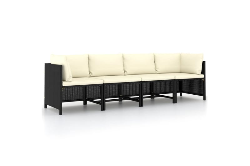 4-personers havesofa med hynder polyrattan sort - Sort - Loungesofaer - Havesofaer & bænke