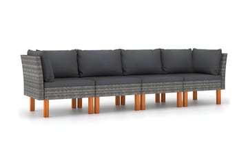 4-personers havesofa med hynder polyrattan grå - Grå - Havemøbler - Loungemøbler - Loungesofaer