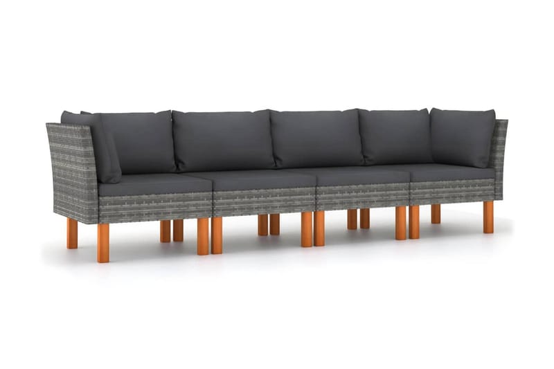 4-personers havesofa med hynder polyrattan grå - Grå - Havemøbler - Loungemøbler - Loungesofaer