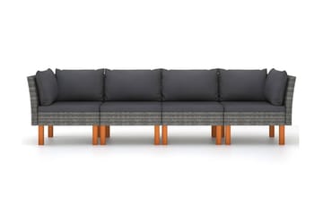 4-personers havesofa med hynder polyrattan grå - Grå - Havemøbler - Loungemøbler - Loungesofaer