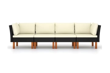 4-personers havesofa med hynder polyrattan sort - Havemøbler - Loungemøbler - Loungesofaer
