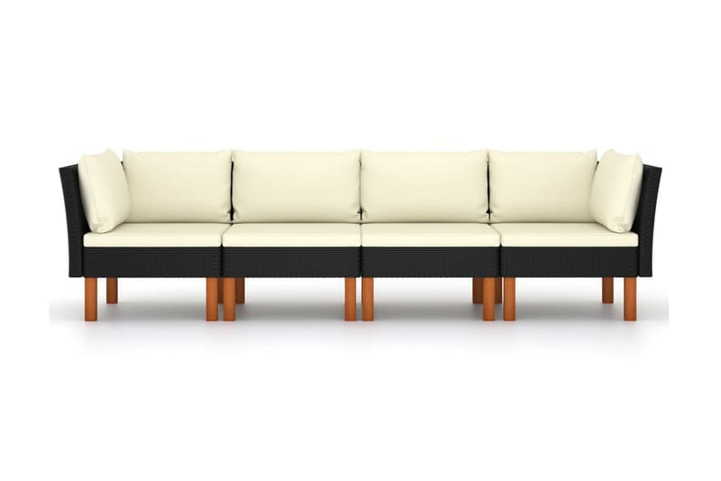 4-personers havesofa med hynder polyrattan sort - Loungesofaer - Havesofaer & bænke