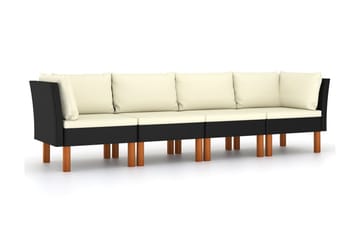 4-personers havesofa med hynder polyrattan sort - Havemøbler - Loungemøbler - Loungesofaer