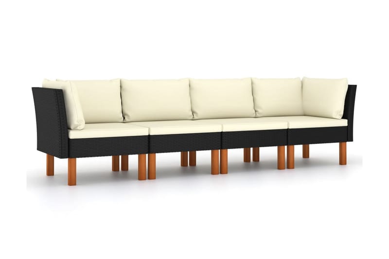 4-personers havesofa med hynder polyrattan sort - Loungesofaer - Havesofaer & bænke