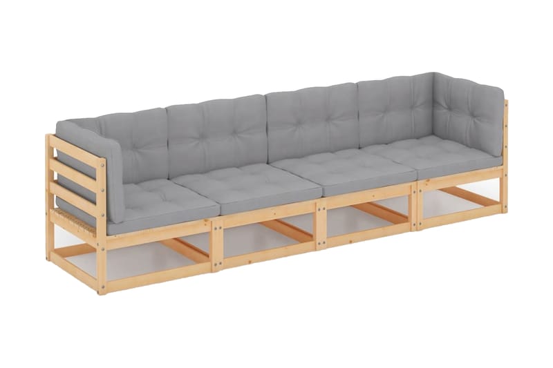 4-personers havesofa med hynder massivt fyrretræ - Brun - Havemøbler - Loungemøbler - Loungesofaer