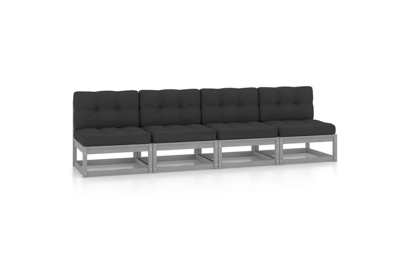 4-personers sofa med hynder massivt fyrretræ - Grå - Havemøbler - Loungemøbler - Loungesofaer