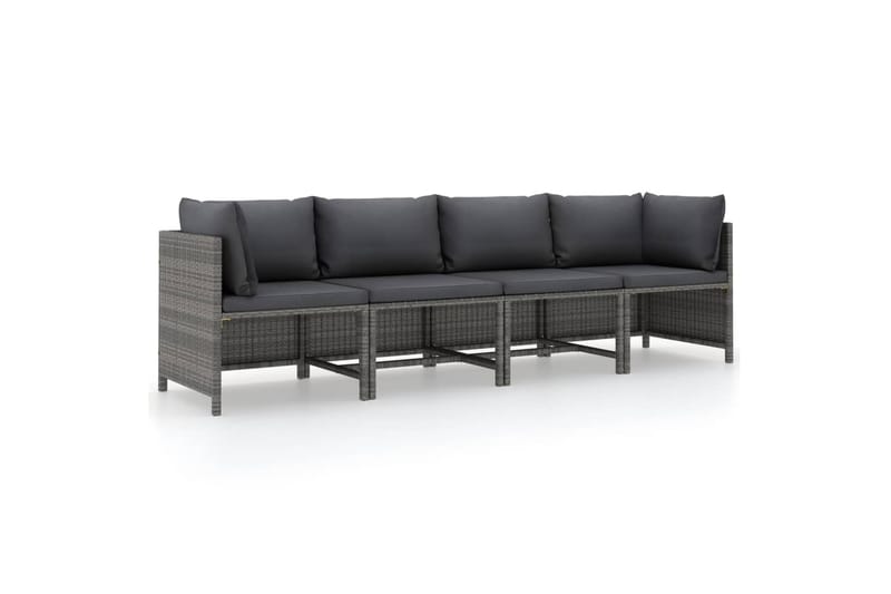 4-personers havesofa med hynder polyrattan grå - Grå - Havemøbler - Loungemøbler - Loungesofaer