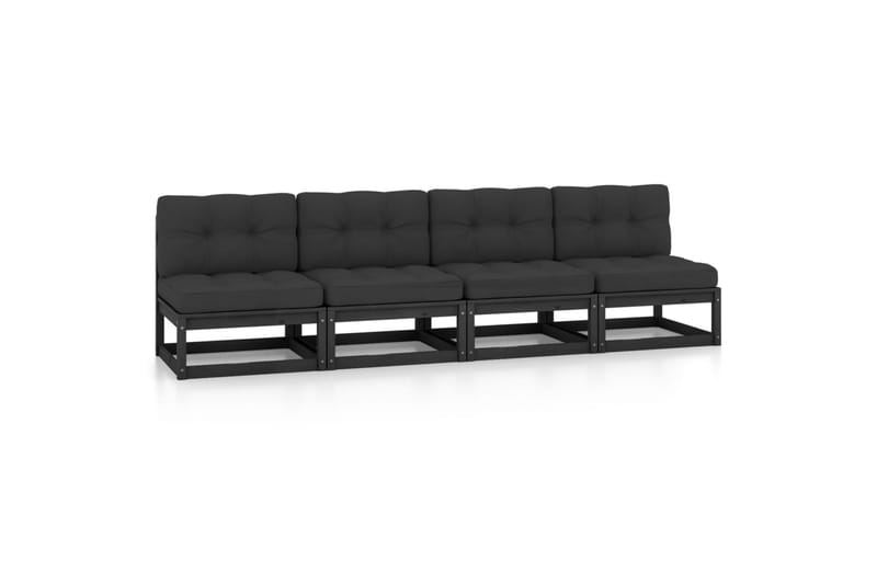 4-personers havesofa med hynder massivt fyrretræ - Sort - Havemøbler - Loungemøbler - Loungesofaer