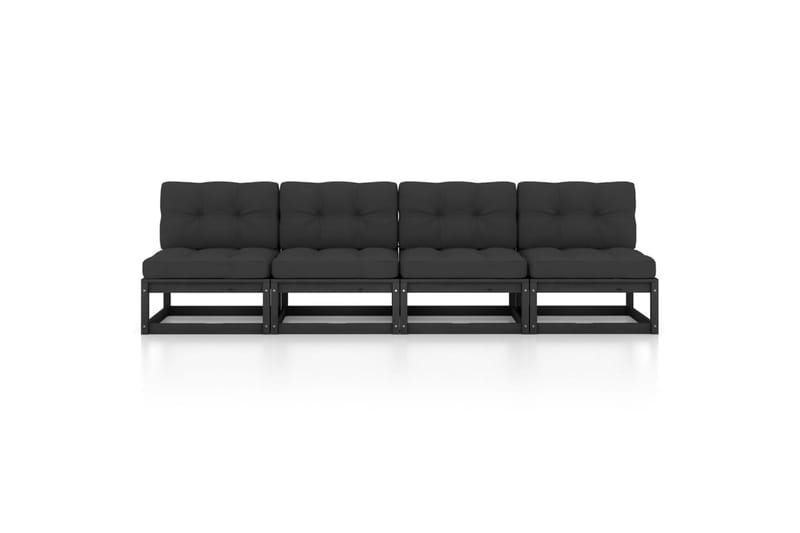 4-personers havesofa med hynder massivt fyrretræ - Sort - Havemøbler - Loungemøbler - Loungesofaer