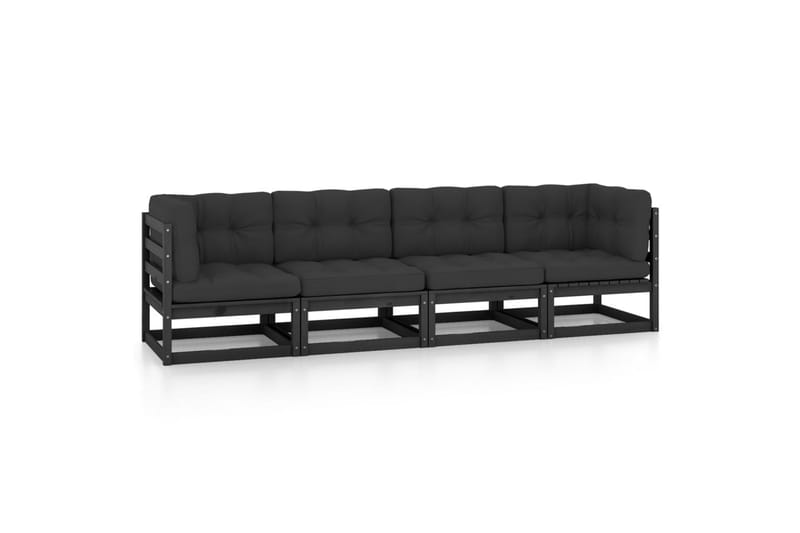 4-personers havesofa med hynder massivt fyrretræ - Sort - Havemøbler - Loungemøbler - Loungesofaer