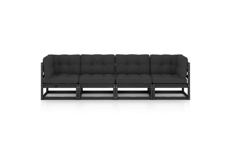 4-personers havesofa med hynder massivt fyrretræ - Sort - Havemøbler - Loungemøbler - Loungesofaer