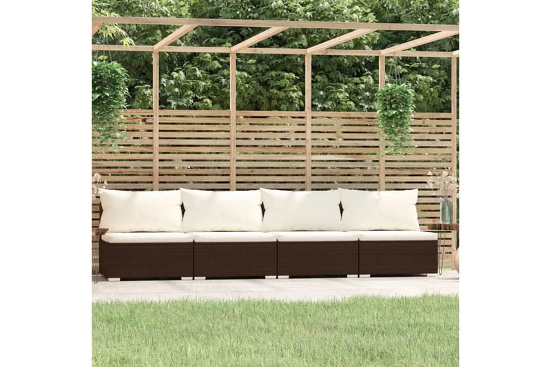 4-personers sofa med hynder polyrattan brun - Brun - Loungesofaer - Havesofaer & bænke