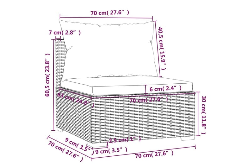 4-personers sofa med hynder polyrattan sort - Sort - Loungesofaer - Havesofaer & bænke