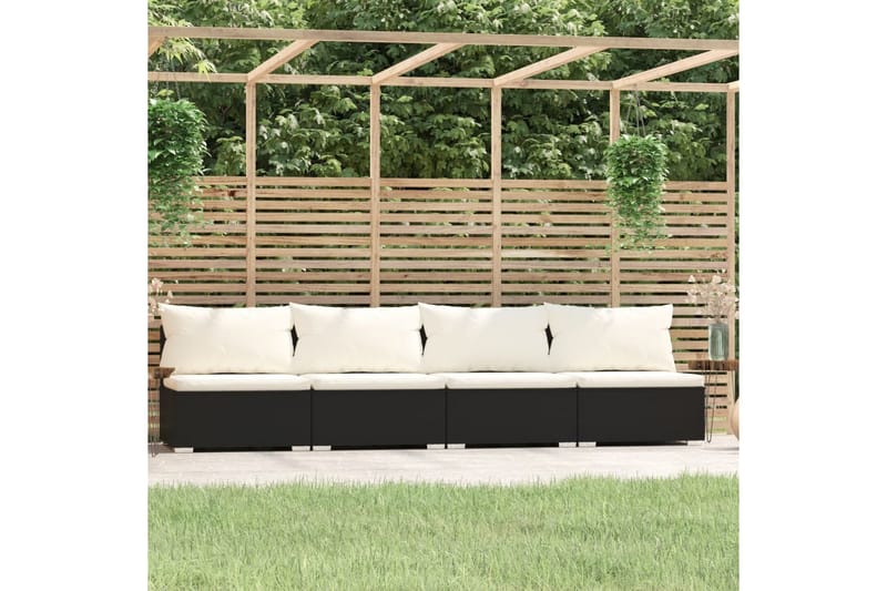 4-personers sofa med hynder polyrattan sort - Sort - Havemøbler - Loungemøbler - Loungesofaer