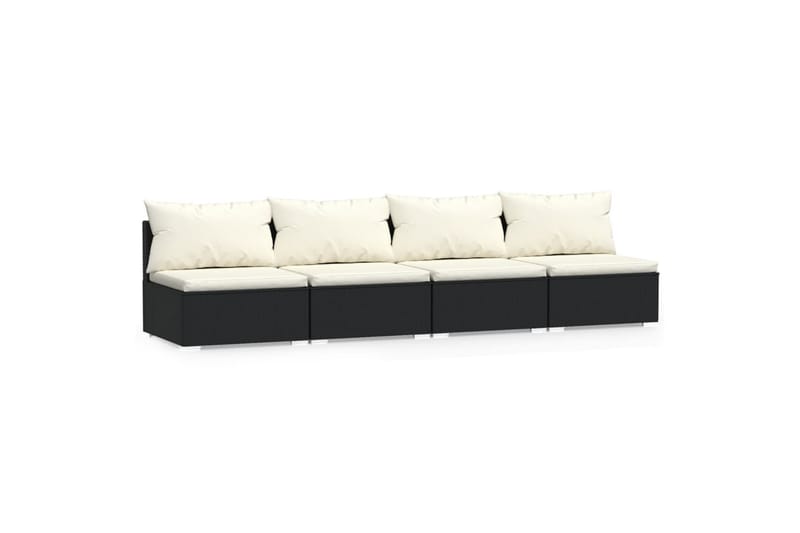 4-personers sofa med hynder polyrattan sort - Sort - Havemøbler - Loungemøbler - Loungesofaer