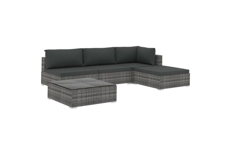 Haveloungesæt 5 dele med hynder polyrattan grå - Grå - Havemøbler - Loungemøbler - Loungesofaer