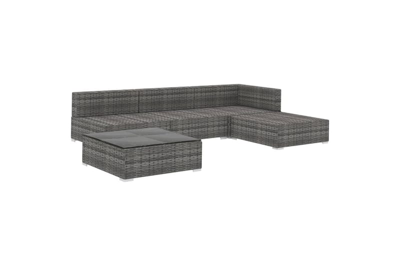 Haveloungesæt 5 dele med hynder polyrattan grå - Grå - Havemøbler - Loungemøbler - Loungesofaer