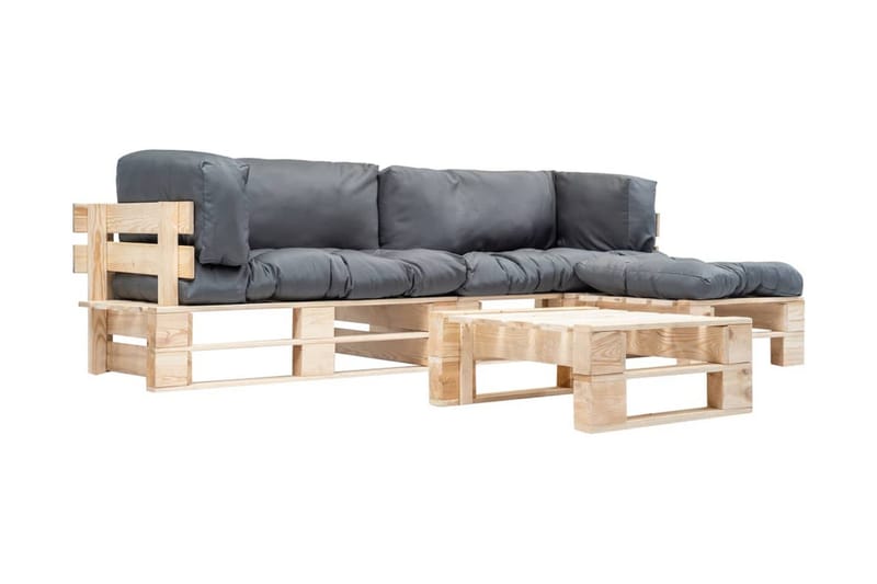 haveloungesæt af træpaller 4 dele med grå hynder FSC-træ - Havemøbler - Loungemøbler - Loungesofaer