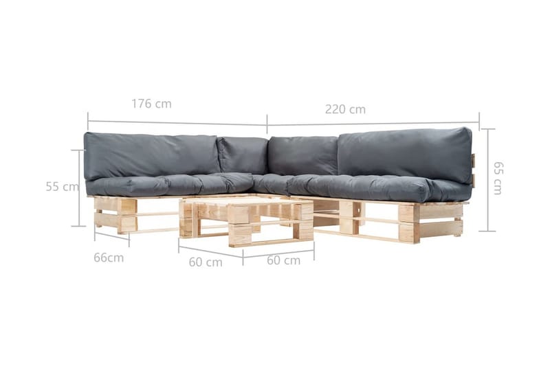 Haveloungesæt Af Træpaller 4 Dele Med Grå Hynder Fsc-Træ - Havemøbler - Loungemøbler - Loungesofaer