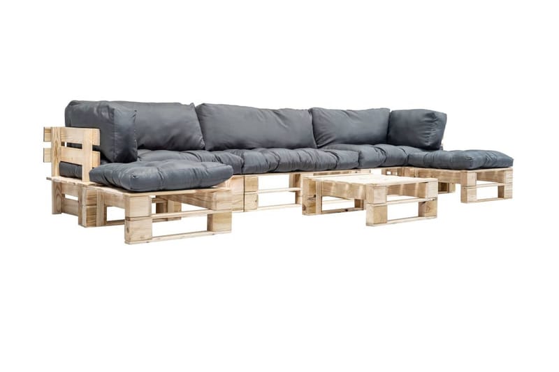 Haveloungesæt Af Træpaller 6 Dele Grå Hynder Fsc-Træ - Havemøbler - Loungemøbler - Loungesofaer