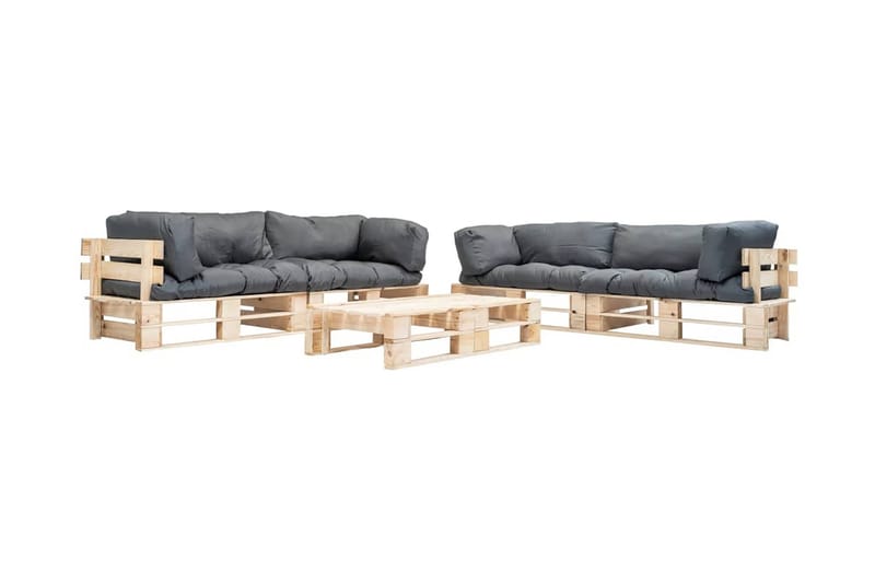 haveloungesæt af træpaller 6 dele med grå hynder FSC-træ - Havemøbler - Loungemøbler - Loungesofaer