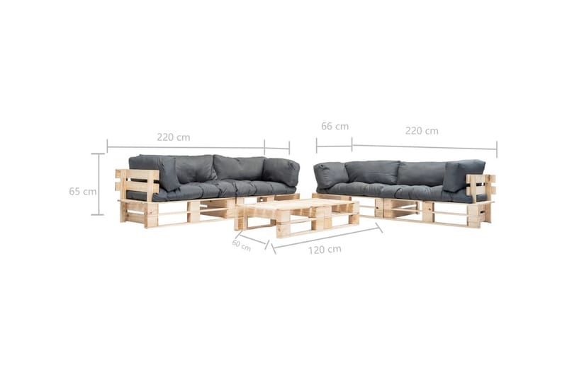 haveloungesæt af træpaller 6 dele med grå hynder FSC-træ - Havemøbler - Loungemøbler - Loungesofaer