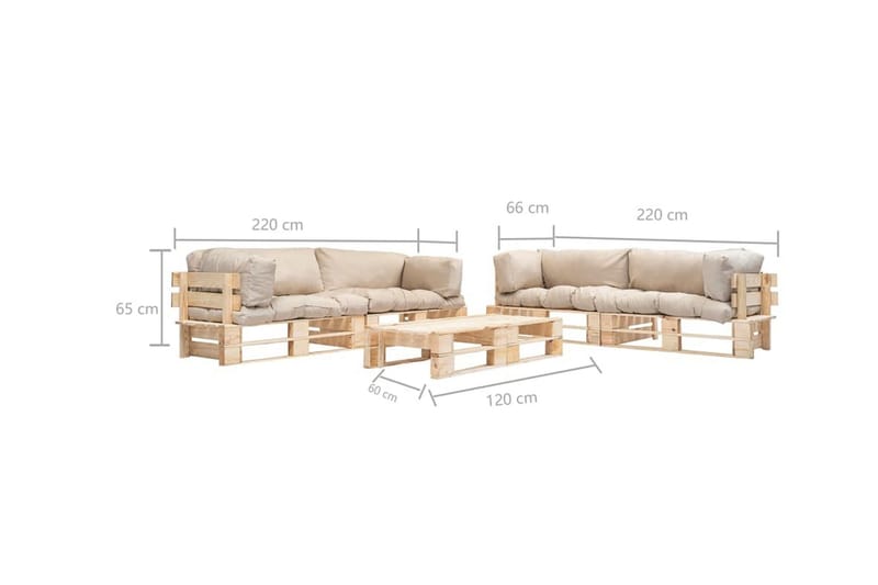 haveloungesæt af træpaller 6 dele sandfarvede hynder FSC-træ - Havemøbler - Loungemøbler - Loungesofaer